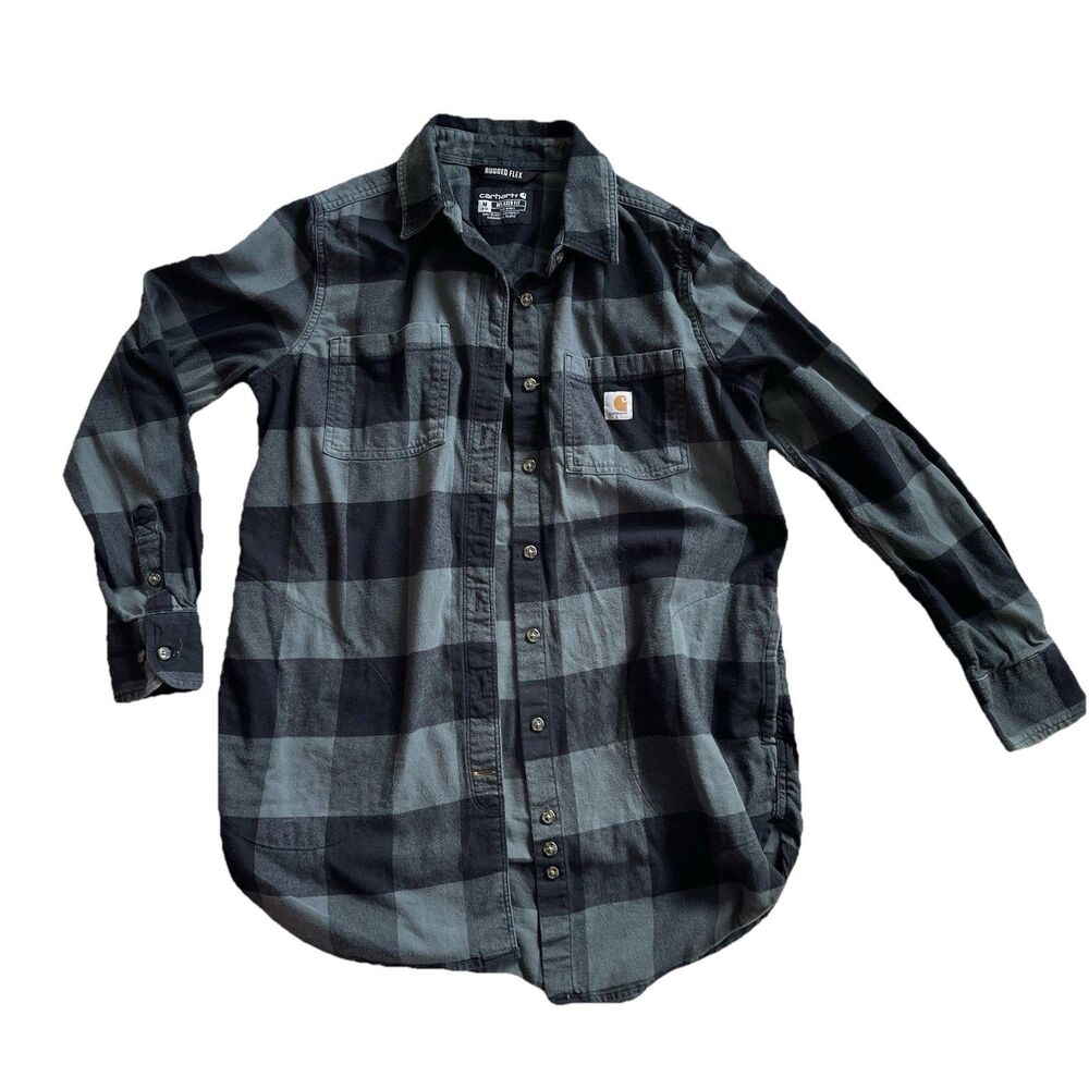 Carhartt Rugged Flex Flannel Tunic Shirt Black Womens M  Long Sleeve Button Up